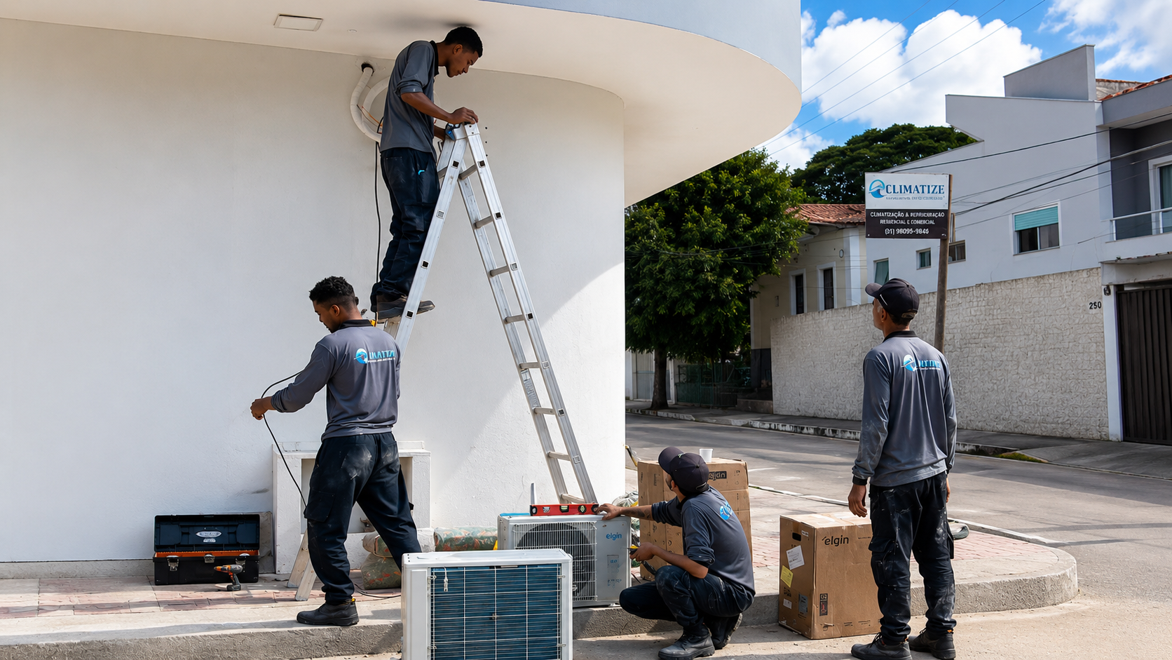 Equipe técnica da Climatize realizando manutenção em ar condicionado