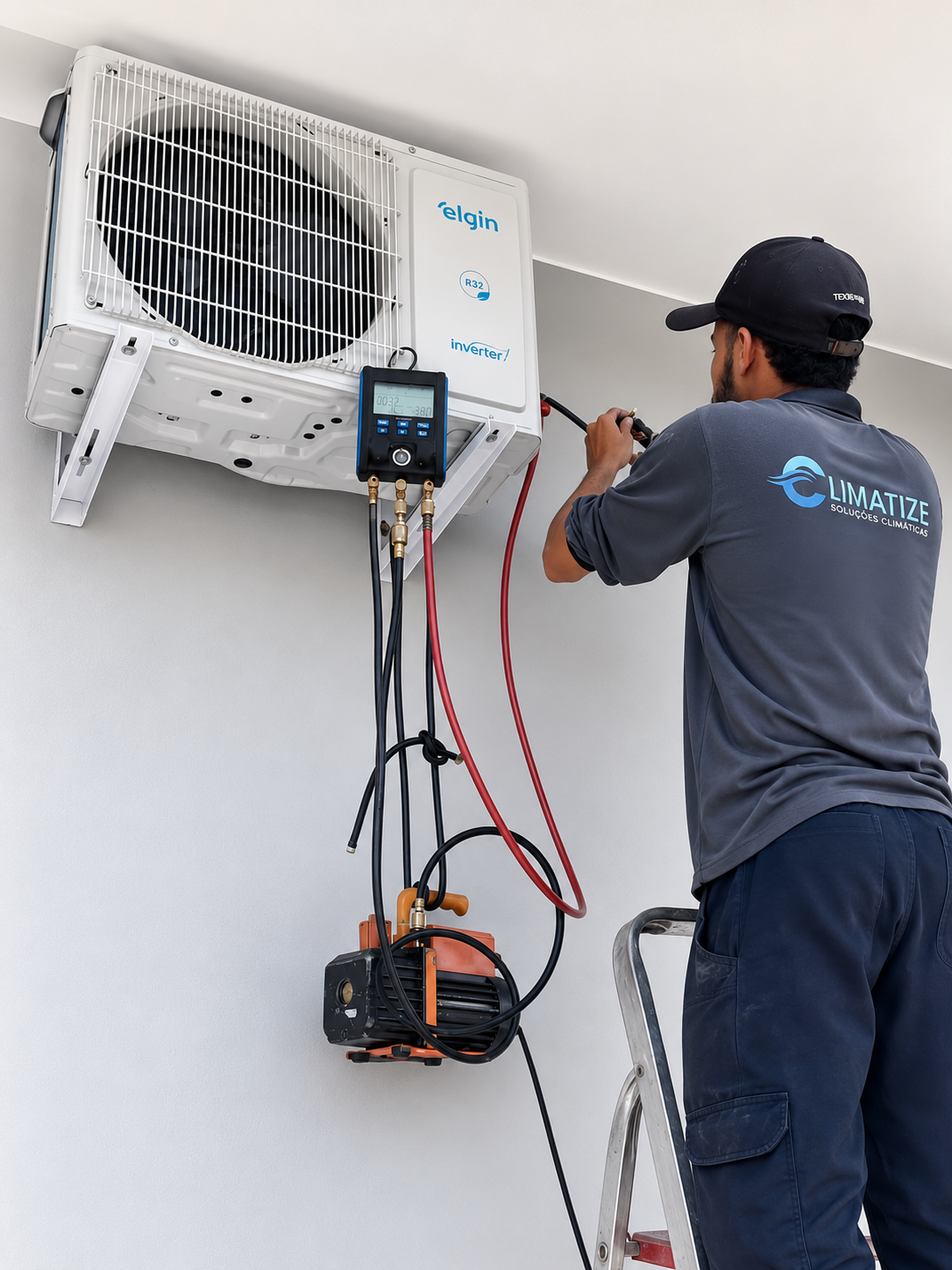 Técnico da Climatize inspecionando unidade de ar condicionado